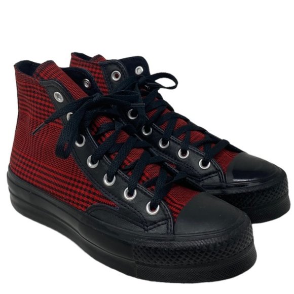 Converse Ctas Lift Platform High Top Canvas Skate Plaid Red Women Custom 569923C - Picture 4 of 11